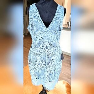 Lulus Blue Lace V-Neck Shift, Size L,  NWT